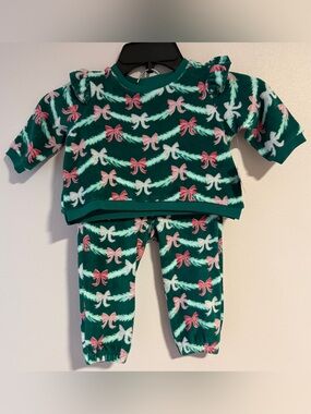 RuffleButts Ribbons Bows Fleece Sweatshirt Set, 6-12 months
